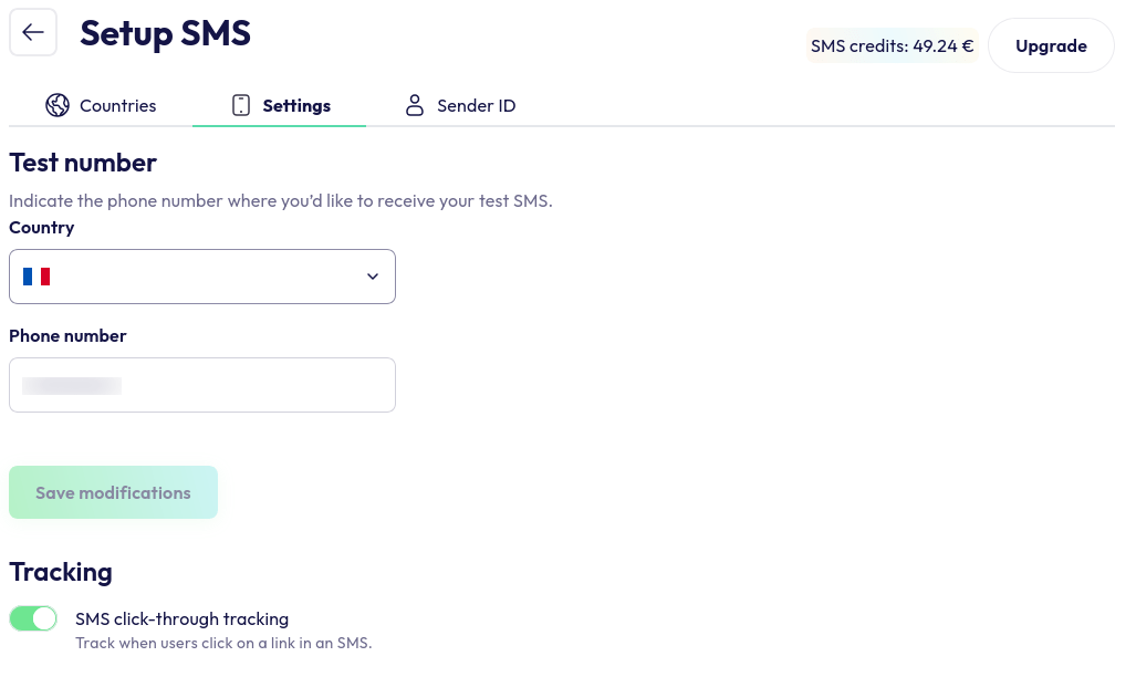 sms tracking settings